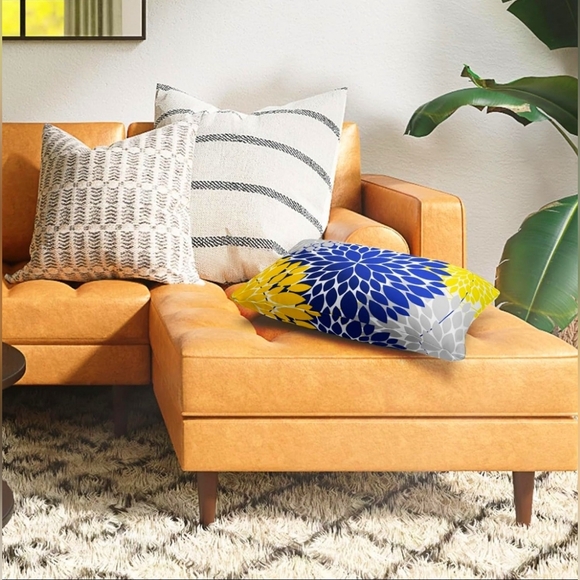 Snycler Navy Blue & Yellow Dahlia Pillow Covers, 12x20” Set of 2 - Picture 7 of 7